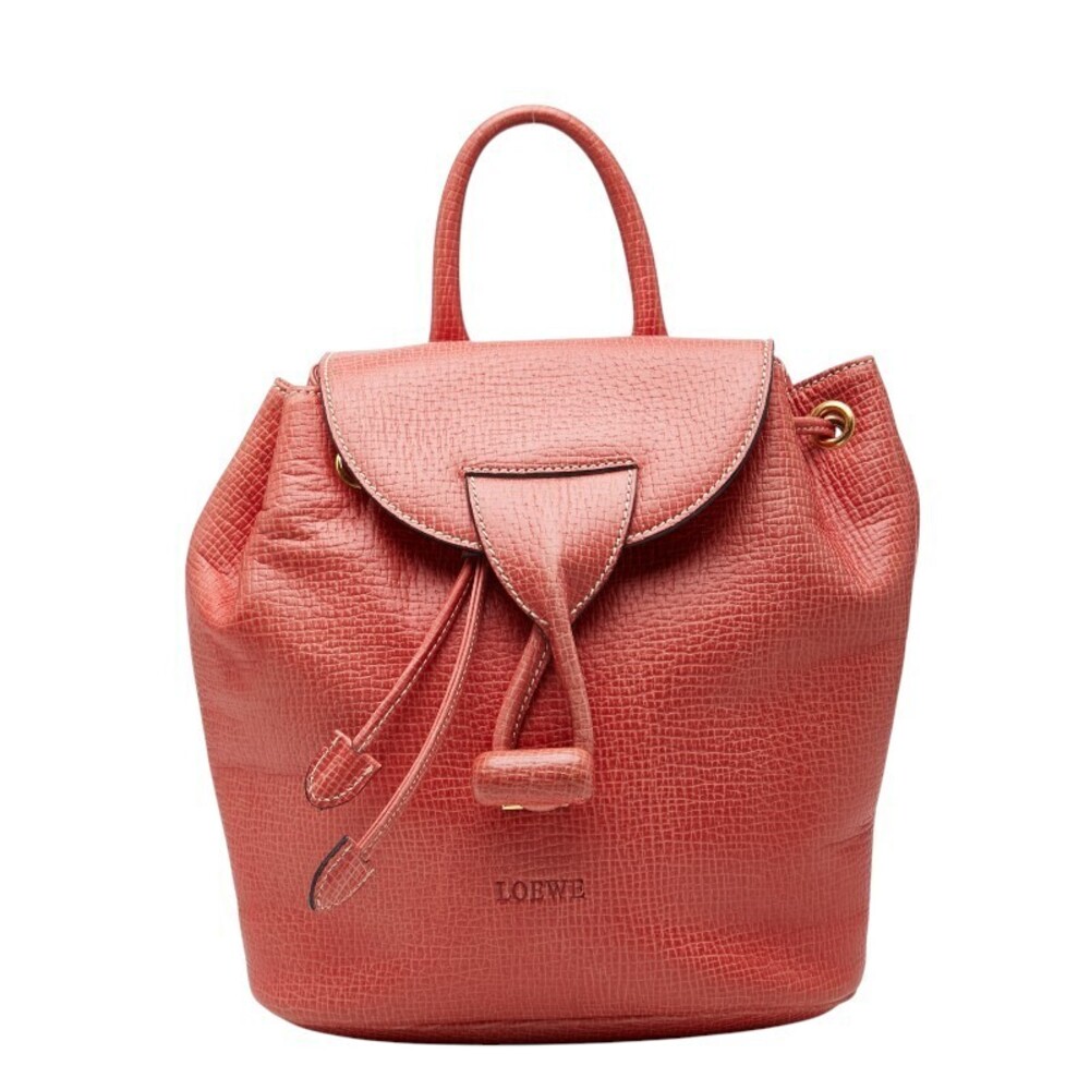 Loewe embossed leather flap backpack drawstring closure red